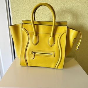 CELINE
Yellow Drummed Leather Micro Luggage Tote Bag